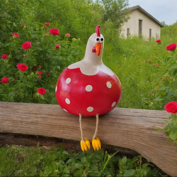 Dekoratif Su Kabağı Tavuk Biblo Kırmızı - Resim 2