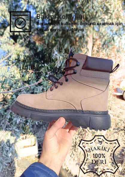 Hakiki  Deri Garantili Süper Hafif Soğuk Geçirmez Kaymaz Eva alt ve Rahat İç Taban Kışlık Erkek Bot - 8