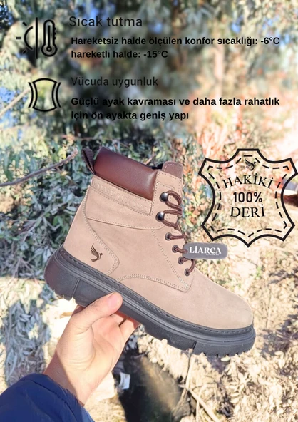 Hakiki  Deri Garantili Süper Hafif Soğuk Geçirmez Kaymaz Eva alt ve Rahat İç Taban Kışlık Erkek Bot - 6