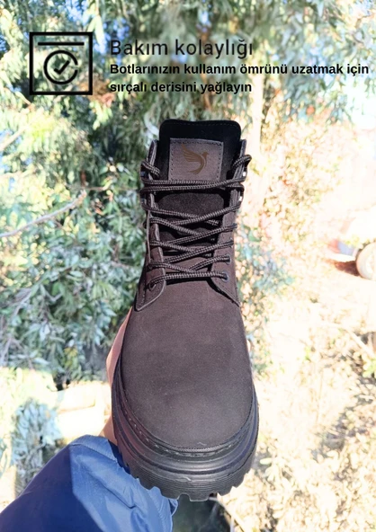 Hakiki  Deri Garantili Süper Hafif Soğuk Geçirmez Kaymaz Eva alt ve Rahat İç Taban Kışlık Erkek Bot - 4