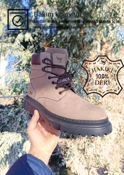 Hakiki  Deri Garantili Süper Hafif Soğuk Geçirmez Kaymaz Eva alt ve Rahat İç Taban Kışlık Erkek Bot - 7