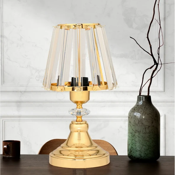 Gerçek Kristal Cam Başlık Gold Metal Gövdeli Yatak Odası Abajur Salon Lambası ürün görseli