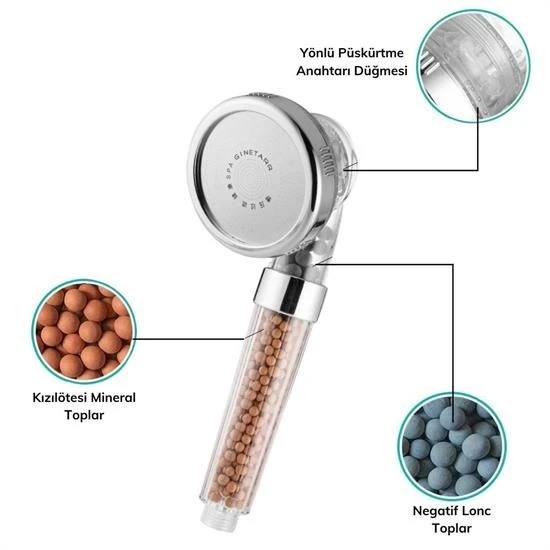 By Nevser® %50 Su Tasarruflu ve Arıtmalı Doğal Taşlı Banyo El Duş Başlığı - 2