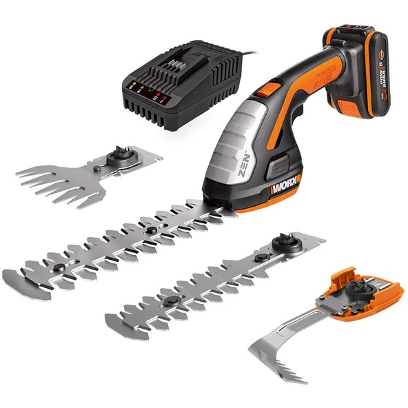 Worx Wg801E.5 20Volt 2.0Ah. Liıon Şarjlı Profesyonel Avuç İçi Çim Kesme, Çit Budama/Çapalama