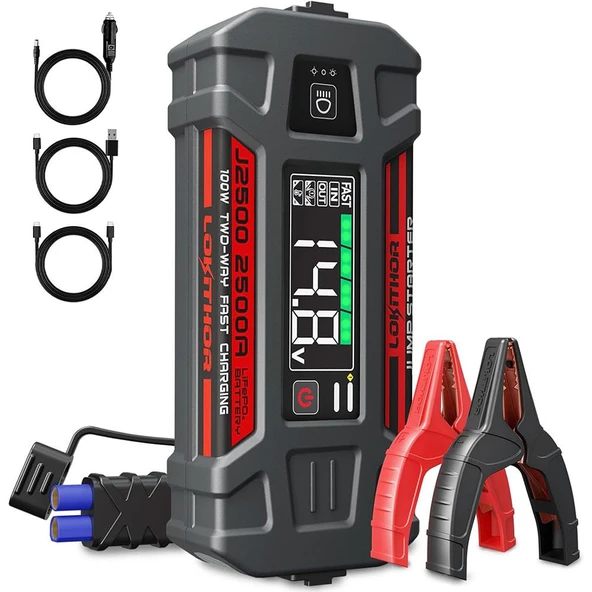 Lokithor J2500 12V 2500Amp Lifepo4 Akıllı Akü Takviye + Powerbank + Led Lamba