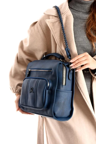 Suni Deri Kadın Omuz Çantası 27*27 Cm Fonksiyonel Kullanım İster Omuz İster Sırt Mega Çanta - Resim 6