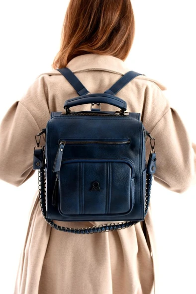 Suni Deri Kadın Omuz Çantası 27*27 Cm Fonksiyonel Kullanım İster Omuz İster Sırt Mega Çanta - Resim 4