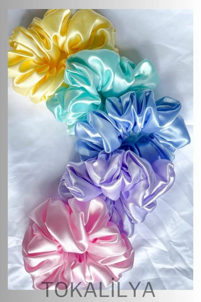 kadın saten soft scrunchie lastik toka set