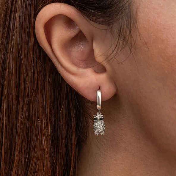 Gümüş Sallantılı Baykuş Kadın Küpe - 4