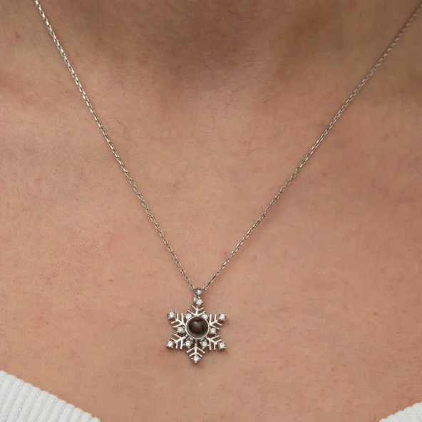 Gümüş 100 Dilde Seni Seviyorum Kar Tanesi Kadın Kolye - 4