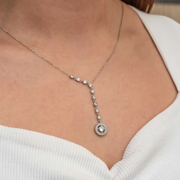 Gümüş Sıralı Zirkon Taşlı Çember Kadın Kolye - 3