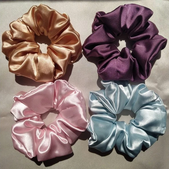 kadın saten modern scrunchie lastik toka set