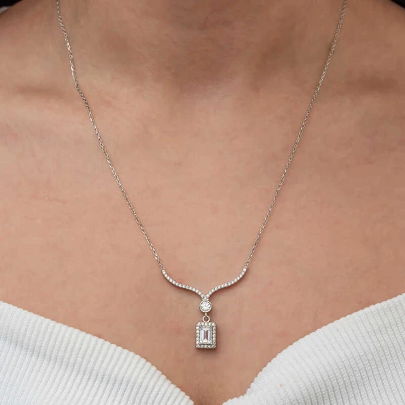 Gümüş Baget Taşlı Gerdanlık Model Kadın Kolye - 3