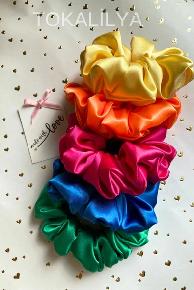 kadın saten  scrunchie lastik toka set