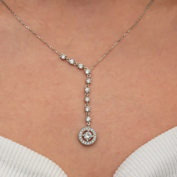 Gümüş Sıralı Zirkon Taşlı Çember Kadın Kolye - 2