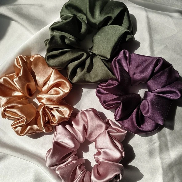 kadın saten lastik scrunchie toka set