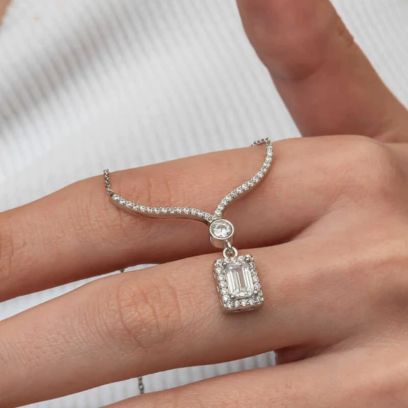 Gümüş Baget Taşlı Gerdanlık Model Kadın Kolye - 5