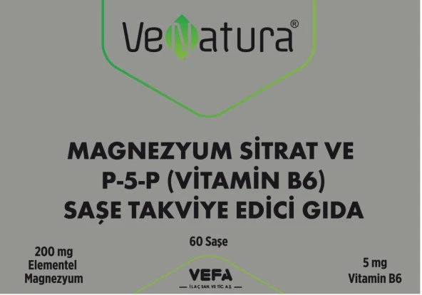 VeNatura Magnezyum Sitrat P-5-P Vitamin B6 60 Saşe
