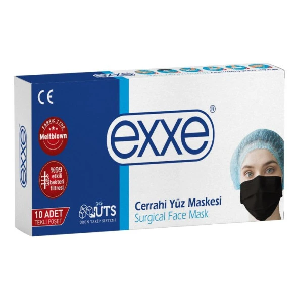 Maske  Meltblown Exxe 10Lu Teklı Poset Sıyah