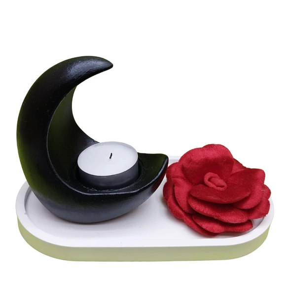 Hilal Tasarımlı Taş Mumluk Siyah - 3