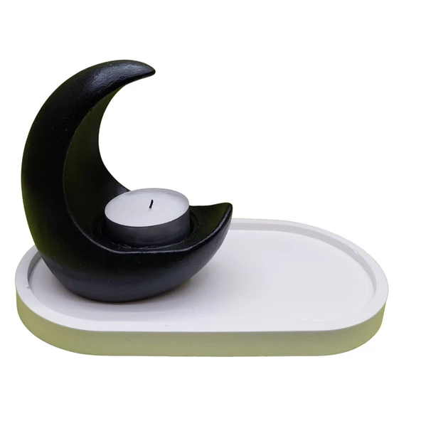 Hilal Tasarımlı Taş Mumluk Siyah - 2