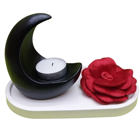 Hilal Tasarımlı Taş Mumluk Siyah