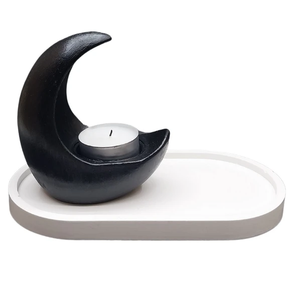 Hilal Tasarımlı Taş Mumluk Siyah - 4