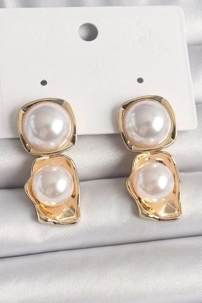 MuI MuI Pirinç Gold Renk İnci Kare Model Kadın Küpe