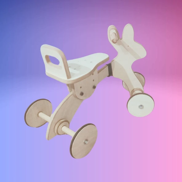 Montessori Çocuk Denge Bisikleti 2-6 Yaş / MDF Tavşan Başlıklı Tasarım - 5