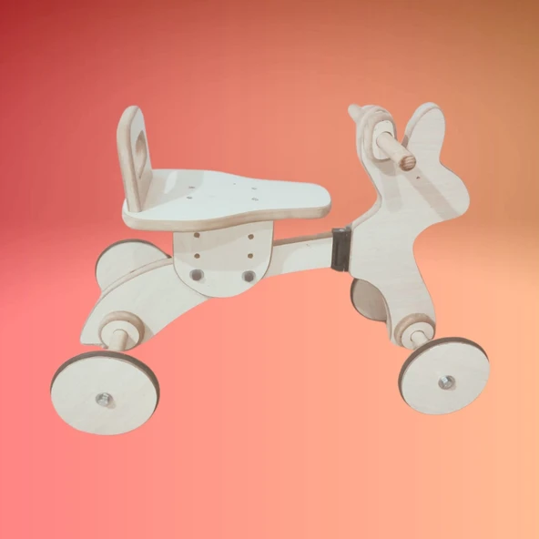 Montessori Çocuk Denge Bisikleti 2-6 Yaş / MDF Tavşan Başlıklı Tasarım - 2