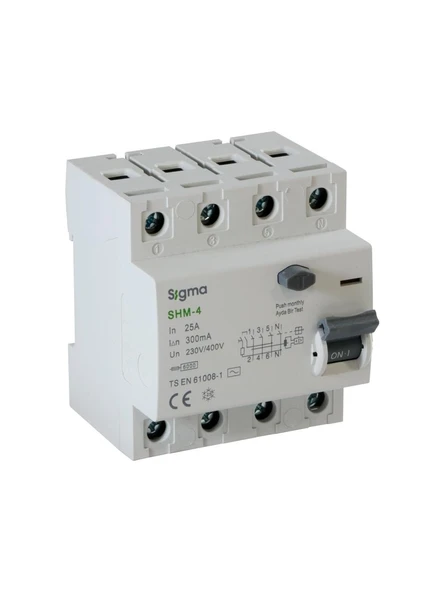 Sigma - 4P 25A 30mA 6kA Trifaze Kaçak Akım Koruma Rölesi SHM4025030