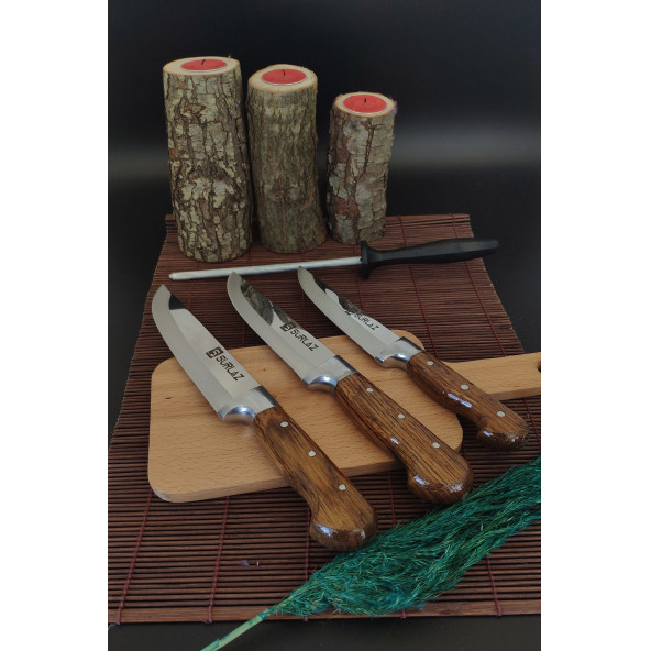 Sürmene SürLaz 3'lü mutfak bıçağı kasap bıçak seti+ Masat Hediyeli