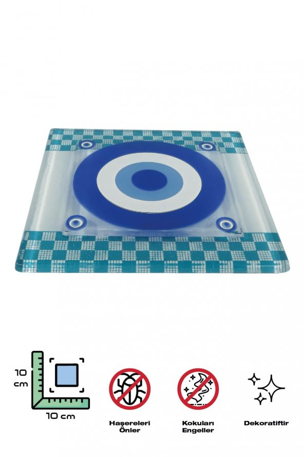 Cam Banyo Gider Kapak Süsü 2 Adet  Cam Gider Kapağı 10x10 cm  Nazar Boncuğu - 2