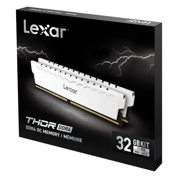 LEXAR THOR RAM DT GAMING DDR4 UDIMM 32GB KIT 2x16GB 3600 XMP MEMORY WITH WHITE HEATSINK DUAL PACK LD4BU016G-R3600GDWG