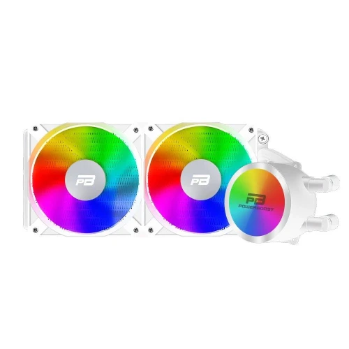 PowerBoost NOBLE 240W, 240mm, Rainbow, 2 Fanli, LGA1700/AM4/AM5 Uyumlu, CPU Sivi Sogutma Beyaz