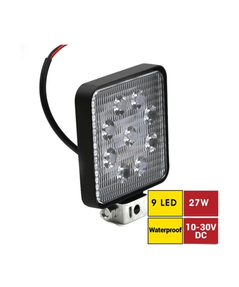 Carub Çalışma Lambası 10-30V 27W Off Road 9 Led Kare Siyah - Resim 3