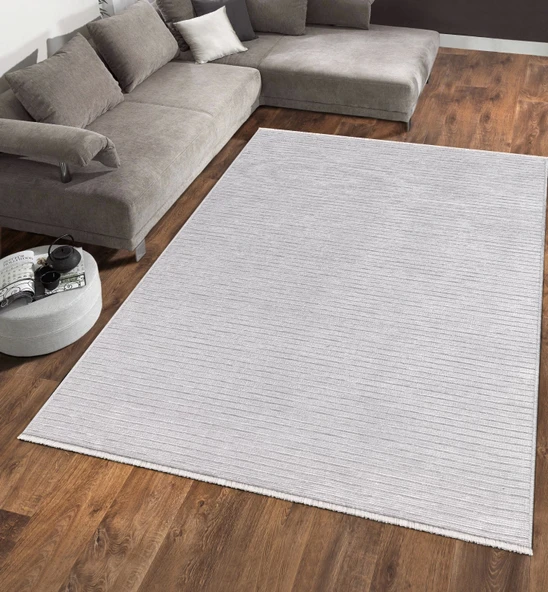 RAVİ Yıkanabilir Kaydırmaz,Pamuk Dokuma,Premium Kalite Salon&mutfak&yemek Odası Kilimi 1702A-GRİ - Resim 2