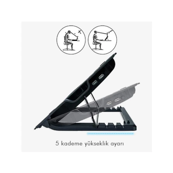 Ergostand Yükseklik Ayarlı 14 CM Fan Led`li Notebook Soğutucu - 4