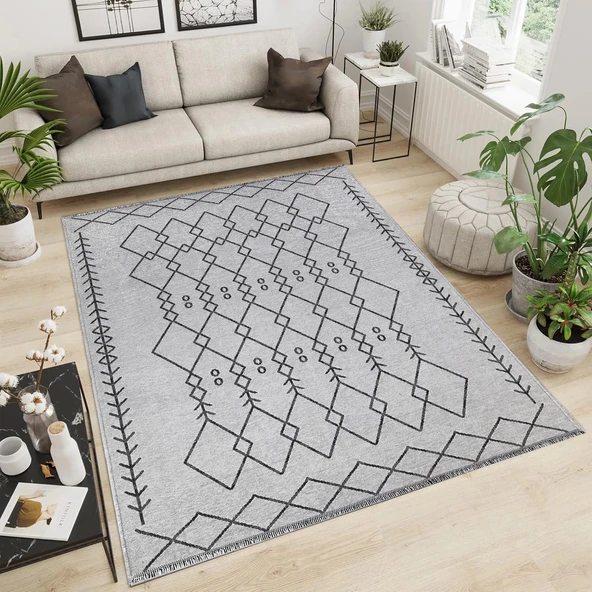PALERMO-6816A Antrasit Gri Çift Taraflı Yıkanabilir Dokuma Kolay Temizlenir Halı Kilim - 1