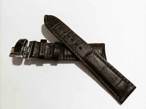 Fado &Hertür Saate &Uygun  Kelebek  Toka  24 MM  koyu kahve kordon   (186 ) gumuş toka