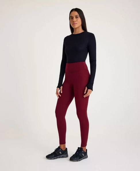 Nonofit Yüksek bel Düz Sporcu Tayt - Bordo - 3