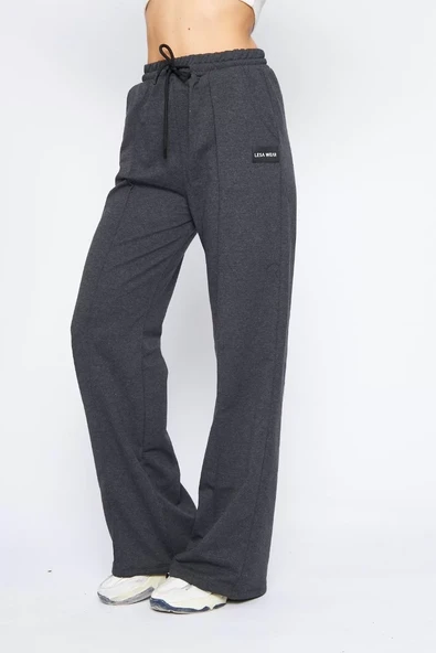 İki iplik Bol Paça Eşofman Pantalon - Antrasit - 6