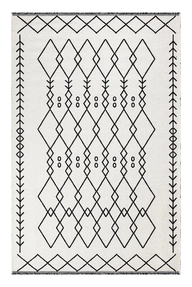 PALERMO 6816 Siyah Kemik Çift Taraflı Yıkanabilir Dokuma Kolay Temizlenir Halı Kilim - 5