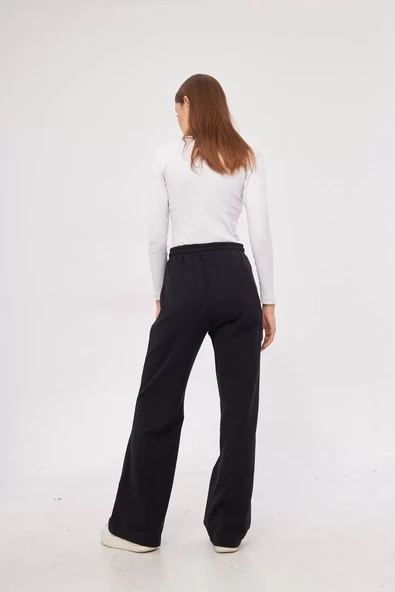 İki iplik Bol Paça Eşofman Pantalon - Siyah - 3