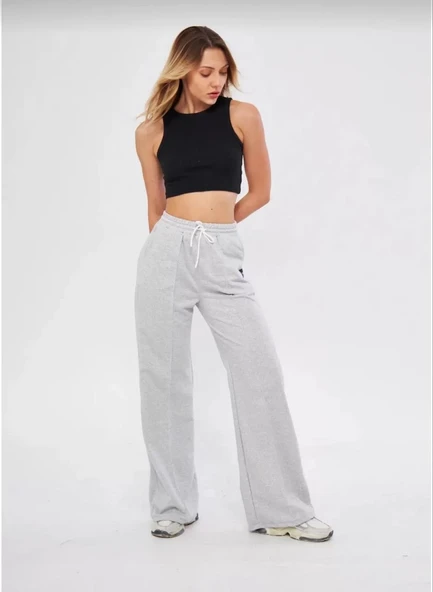 İki iplik Bol Paça Eşofman Pantalon - Gri - 4