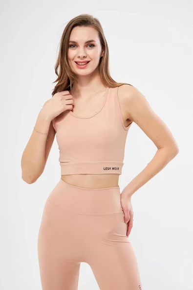 Kolsuz Sporcu Baskılı Crop - Bej - 4