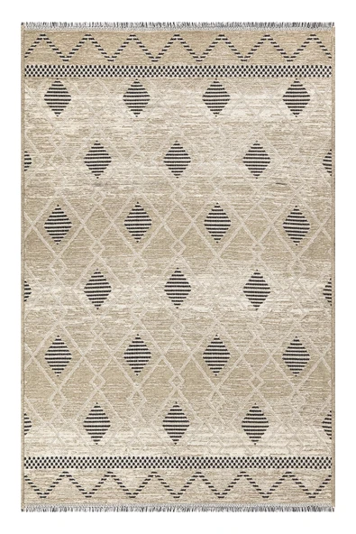 PALERMO 6813 Bej Çift Taraflı Yıkanabilir Dokuma Kolay Temizlenir Halı Kilim - Resim 5