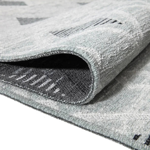 PALERMO 6813A Gri Çift Taraflı Yıkanabilir Dokuma Kolay Temizlenir Halı Kilim - 2