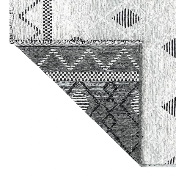PALERMO 6813A Gri Çift Taraflı Yıkanabilir Dokuma Kolay Temizlenir Halı Kilim - 3