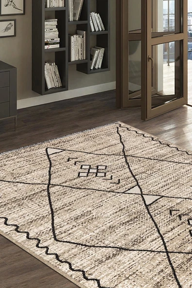 PALERMO 6814 Bej Çift Taraflı Yıkanabilir Dokuma Kolay Temizlenir Halı Kilim ürün görseli